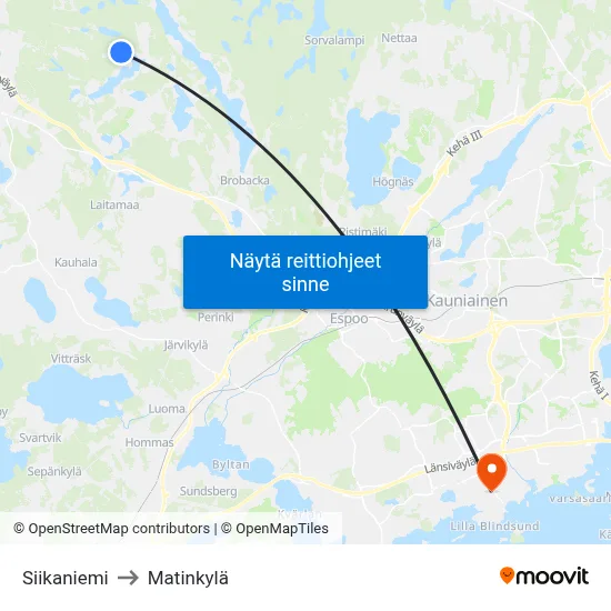 Siikaniemi to Matinkylä map