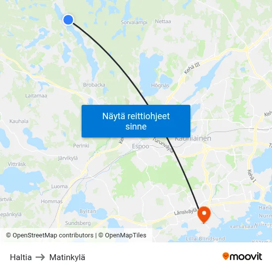 Haltia to Matinkylä map