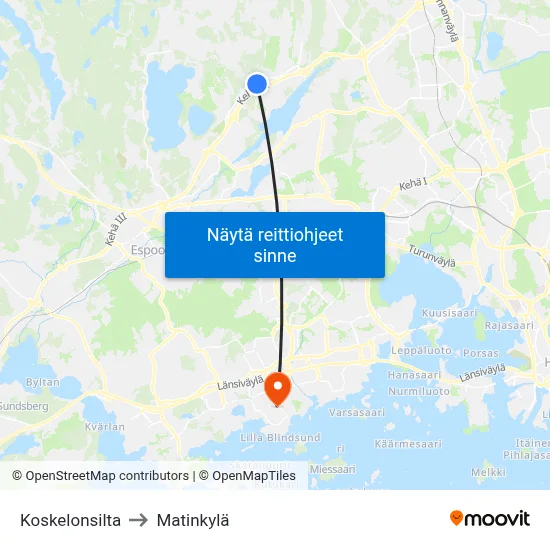 Koskelonsilta to Matinkylä map