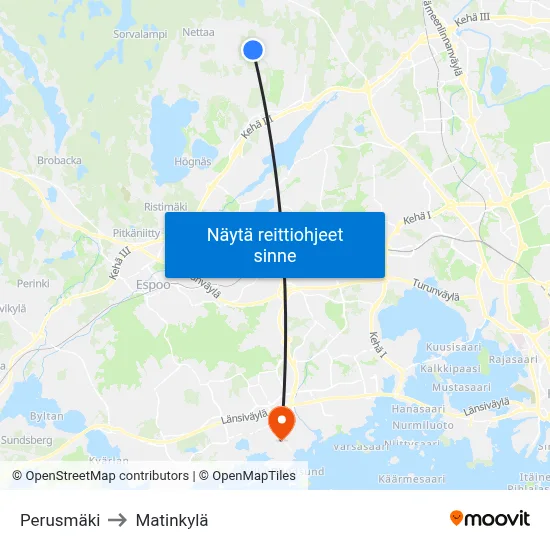 Perusmäki to Matinkylä map