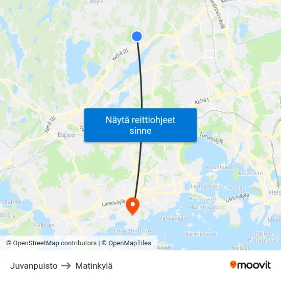 Juvanpuisto to Matinkylä map