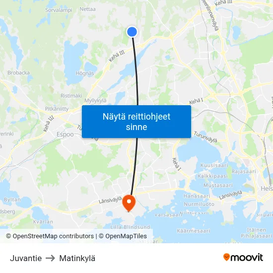 Juvantie to Matinkylä map