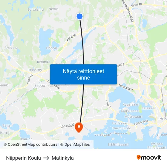 Niipperin Koulu to Matinkylä map