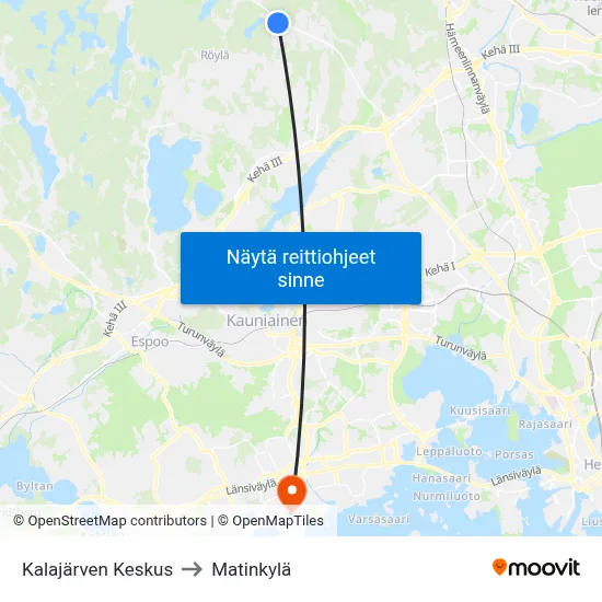 Kalajärven Keskus to Matinkylä map