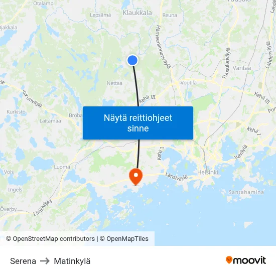 Serena to Matinkylä map