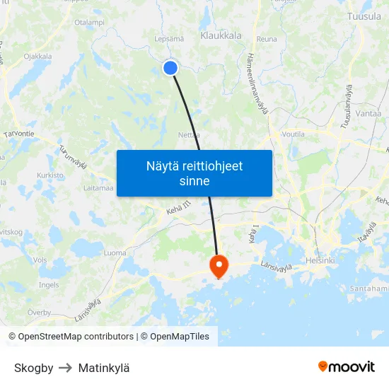 Skogby to Matinkylä map