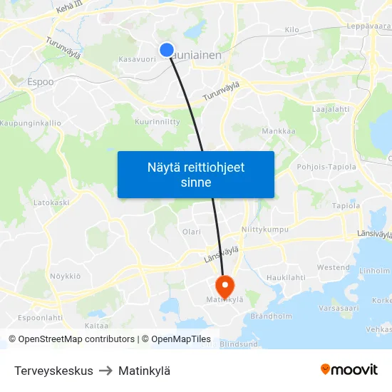 Terveyskeskus to Matinkylä map