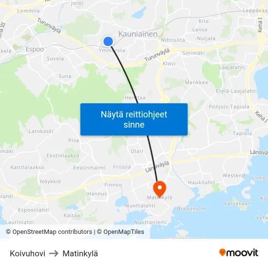 Koivuhovi to Matinkylä map
