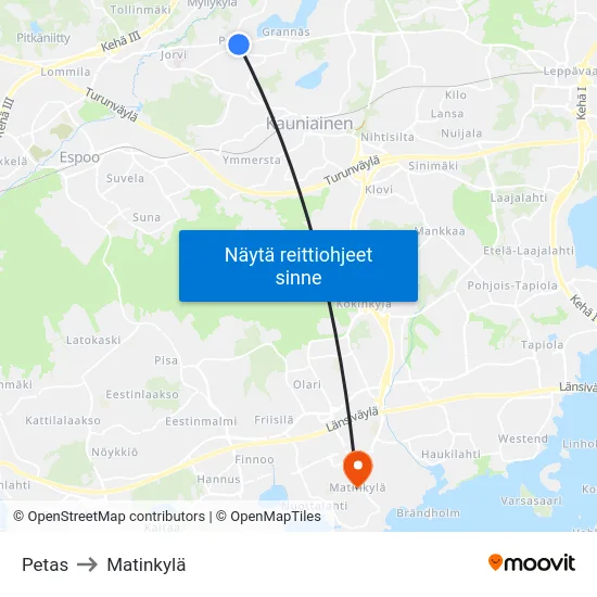 Petas to Matinkylä map