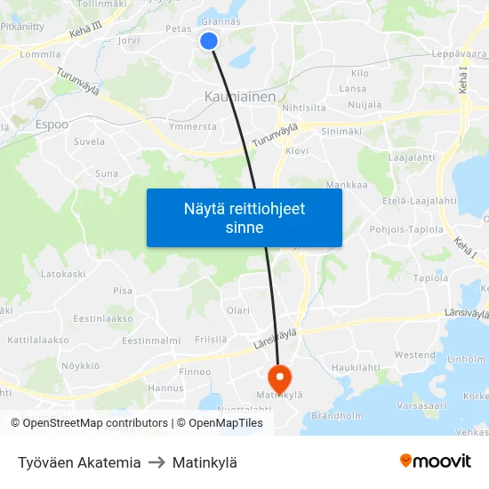 Työväen Akatemia to Matinkylä map