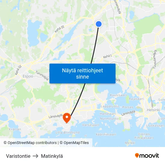 Varistontie to Matinkylä map