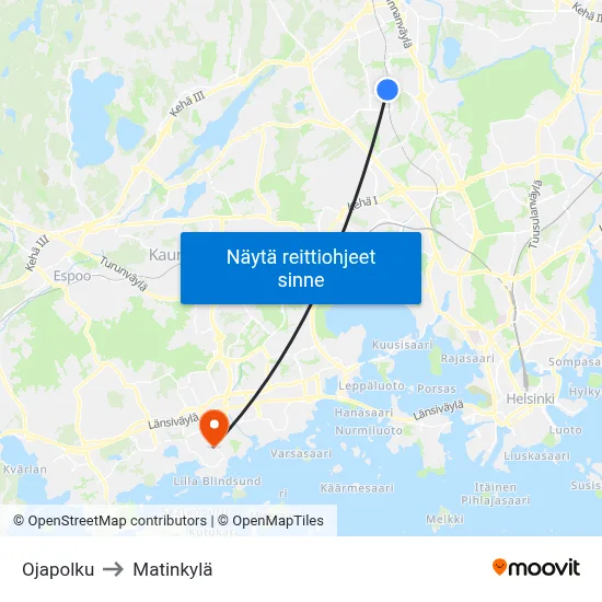 Ojapolku to Matinkylä map