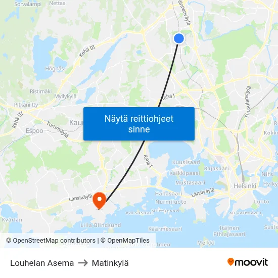 Louhelan Asema to Matinkylä map