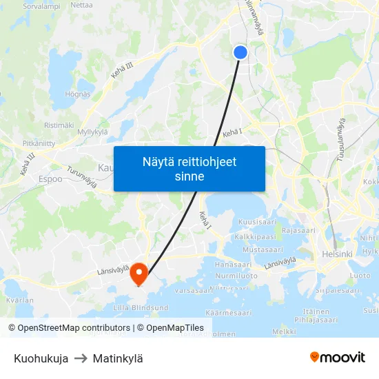 Kuohukuja to Matinkylä map