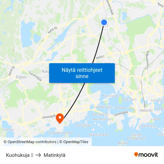Kuohukuja 🛒 to Matinkylä map