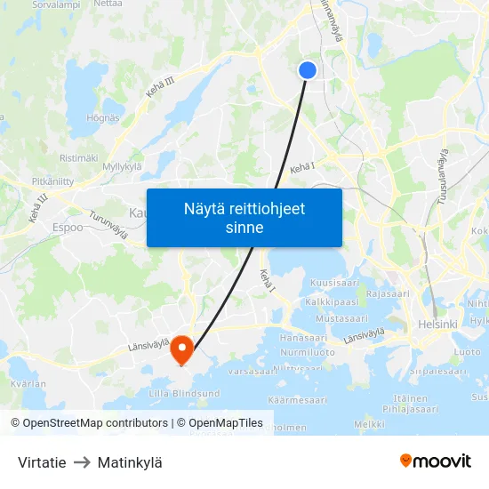 Virtatie to Matinkylä map