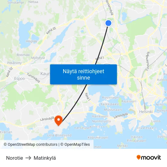 Norotie to Matinkylä map
