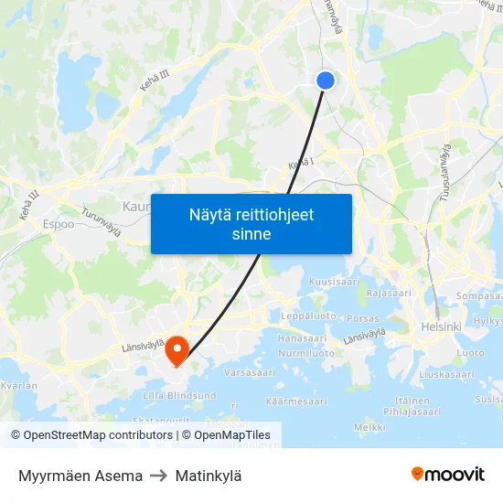 Myyrmäen Asema to Matinkylä map