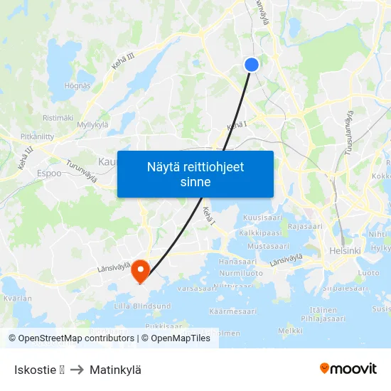 Iskostie 🛍️ to Matinkylä map