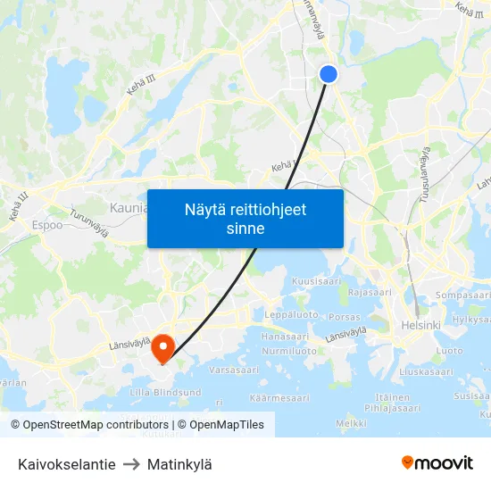 Kaivokselantie to Matinkylä map