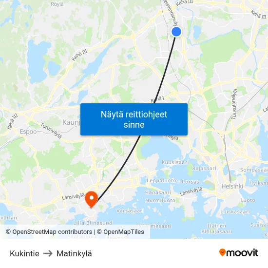 Kukintie to Matinkylä map
