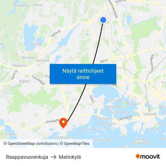 Raappavuorenkuja to Matinkylä map