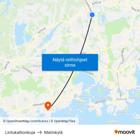 Lintukallionkuja to Matinkylä map