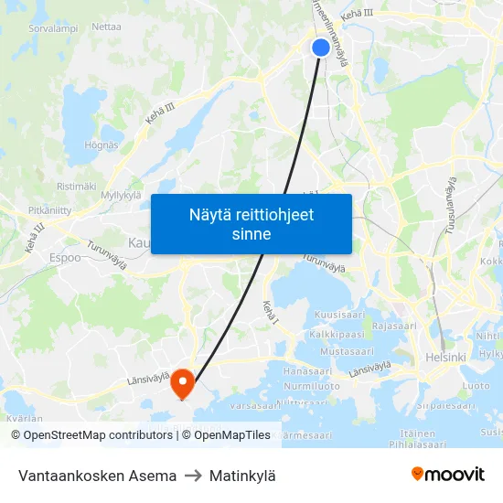 Vantaankosken Asema to Matinkylä map