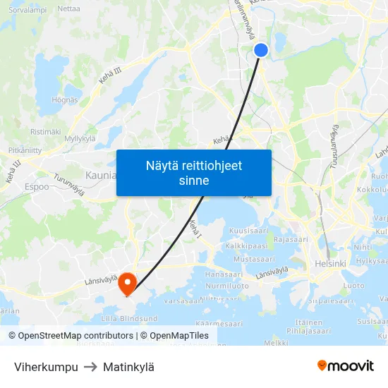 Viherkumpu to Matinkylä map