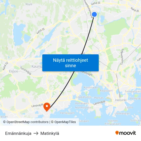 Emännänkuja to Matinkylä map