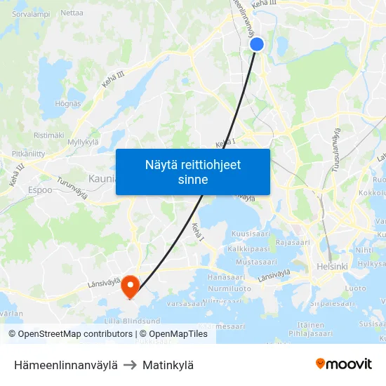 Hämeenlinnanväylä to Matinkylä map