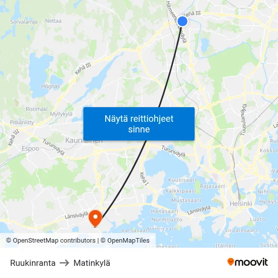 Ruukinranta to Matinkylä map