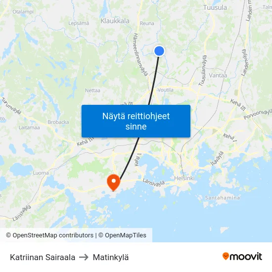 Katriinan Sairaala to Matinkylä map