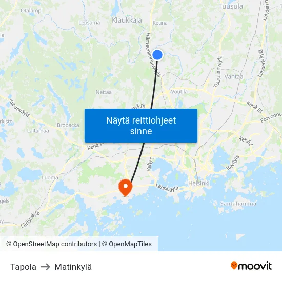 Tapola to Matinkylä map