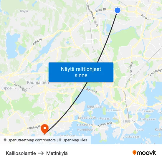 Kalliosolantie to Matinkylä map
