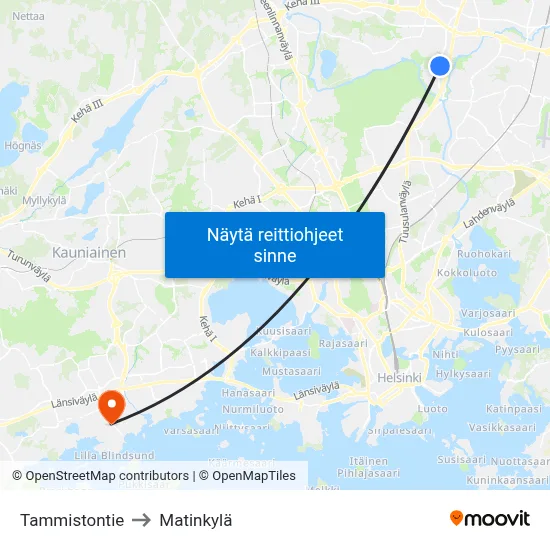 Tammistontie to Matinkylä map