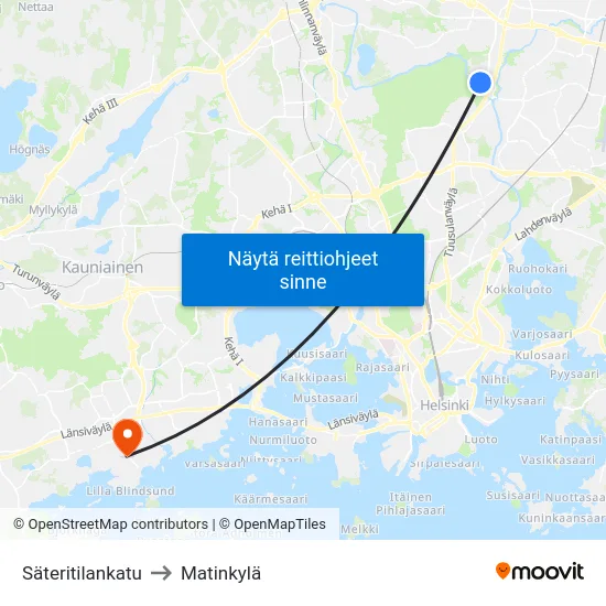 Säteritilankatu to Matinkylä map