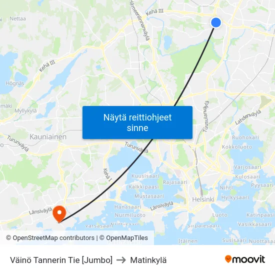 Väinö Tannerin Tie  [Jumbo] to Matinkylä map