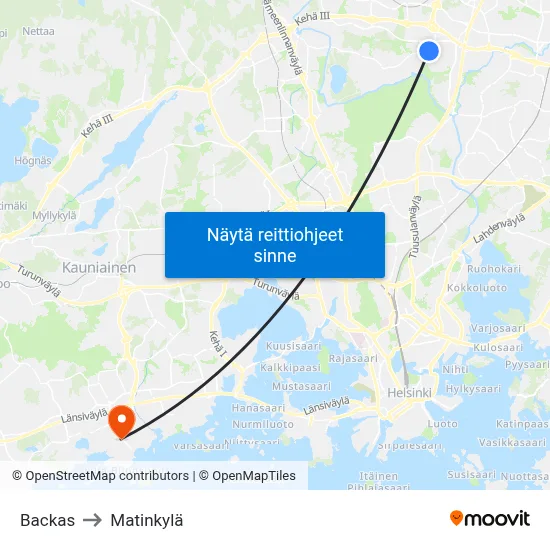 Backas to Matinkylä map