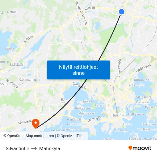 Silvastintie to Matinkylä map