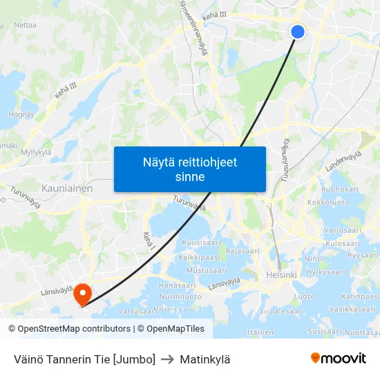 Väinö Tannerin Tie [Jumbo] to Matinkylä map