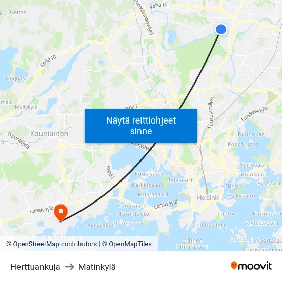 Herttuankuja to Matinkylä map