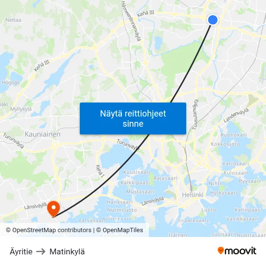 Äyritie to Matinkylä map