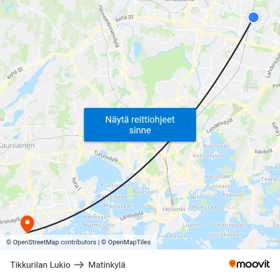 Tikkurilan Lukio to Matinkylä map