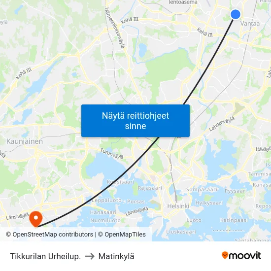 Tikkurilan Urheilup. to Matinkylä map
