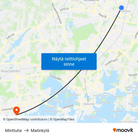 Minttutie to Matinkylä map