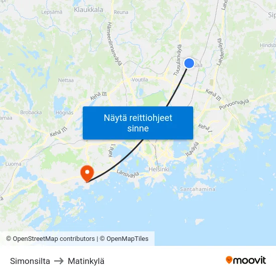 Simonsilta to Matinkylä map
