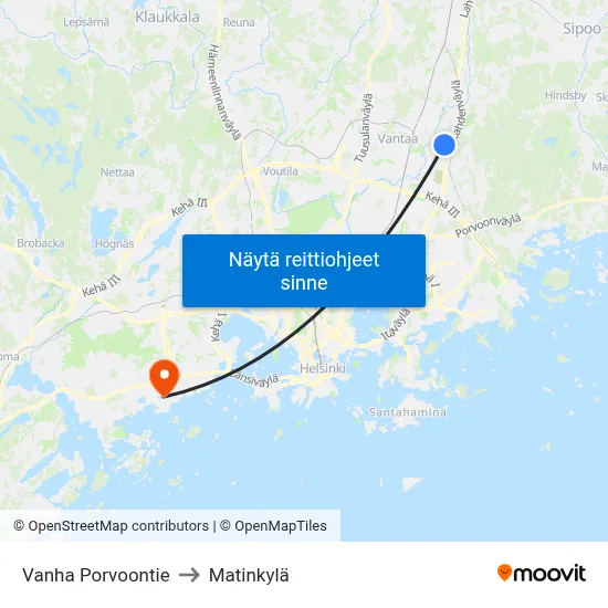 Vanha Porvoontie to Matinkylä map