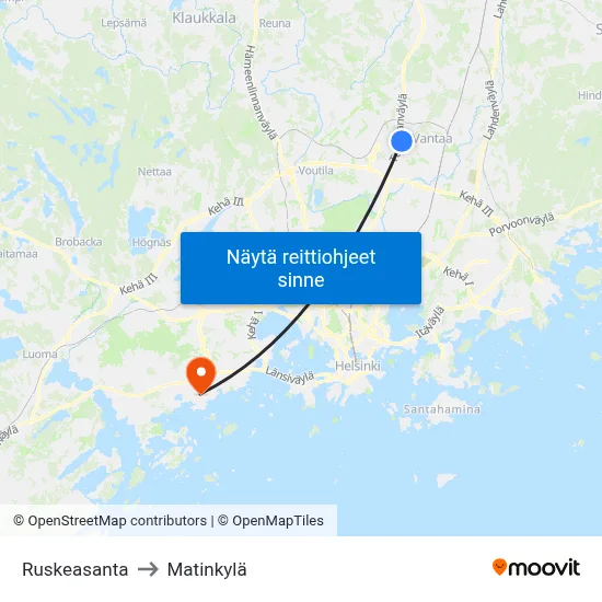 Ruskeasanta to Matinkylä map