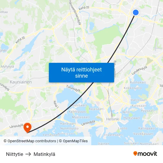 Niittytie to Matinkylä map